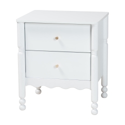 Baxton Studio Hoffman Nightstand - 2-Drawer Bedside Table with Scalloped Apron and Turned Legs for Bedroom, White